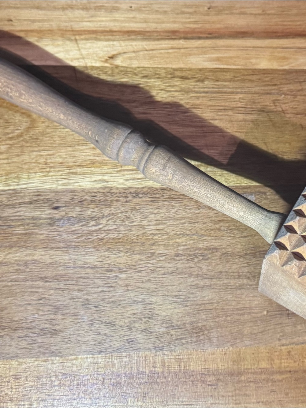 Vintage Wood Meat Tenderizer Mallet, Textured Head, Brown, 11 in